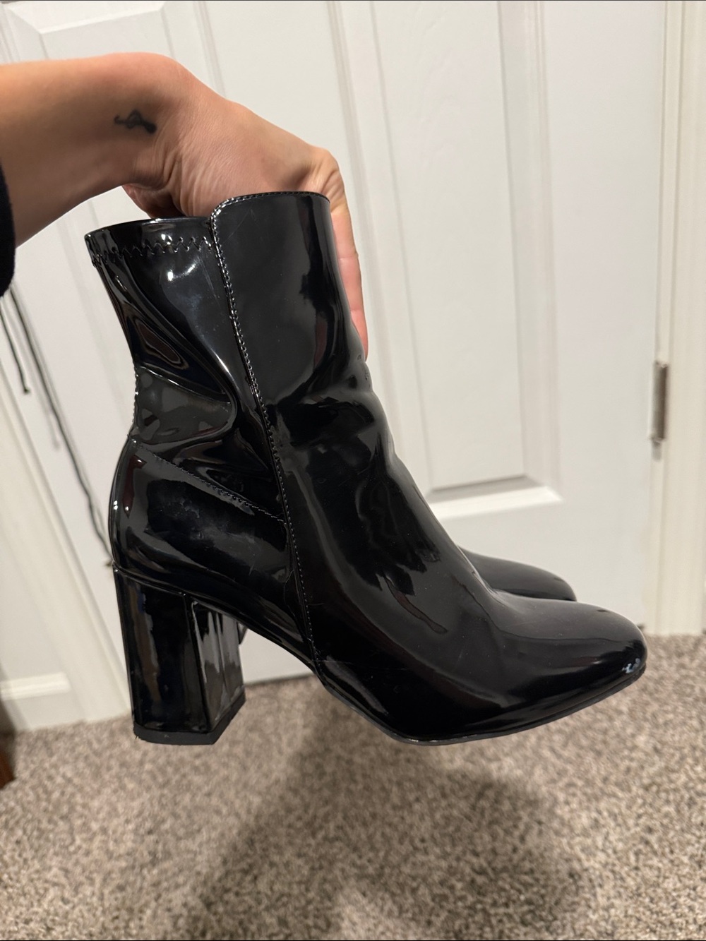 MIA Black Patent Mid-Calf Block Heel Boots